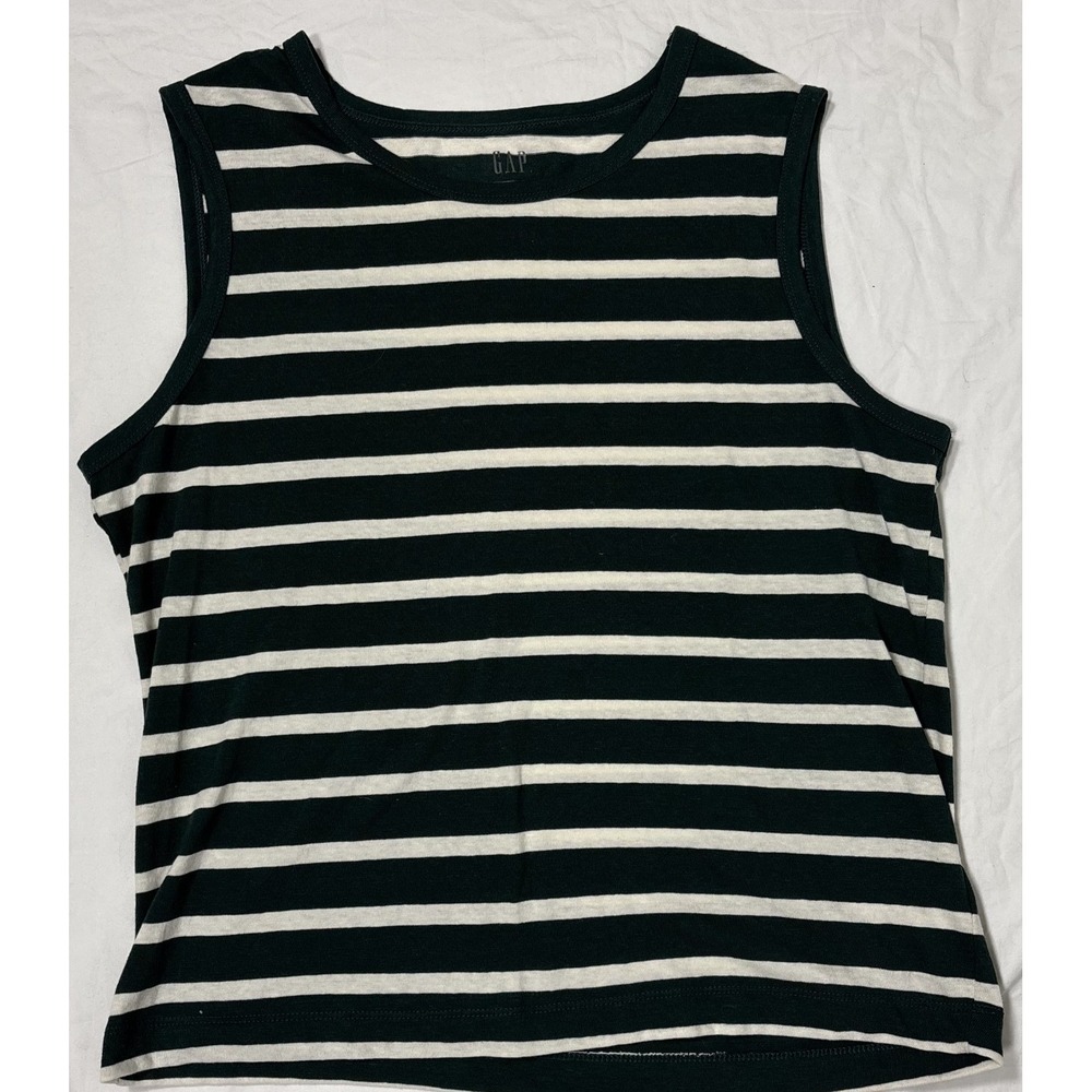 Gap Womens Shrunken Tank Top Green White Striped Lightweight Breathable M Tall